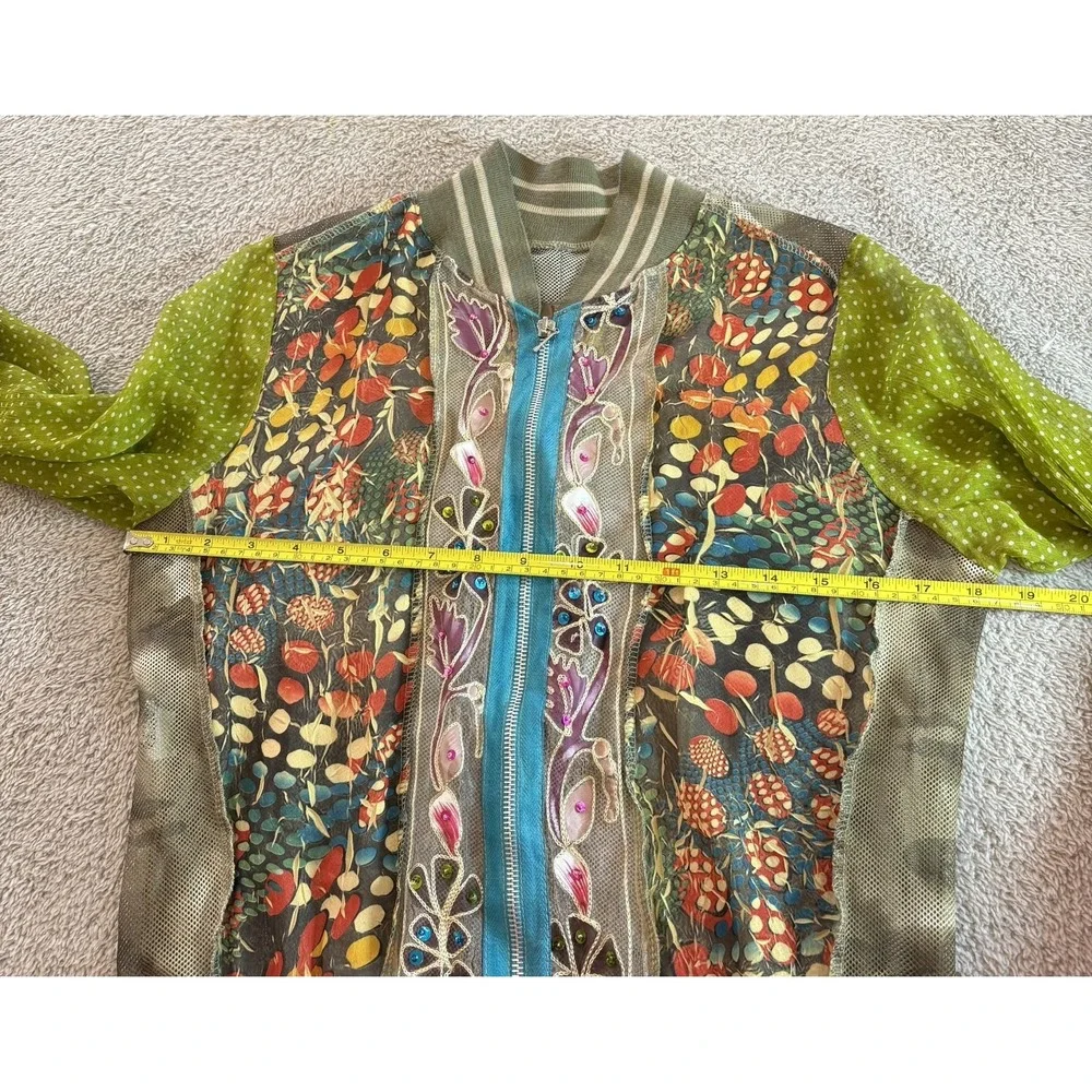 Wooxoom Paris Silk Patchwork Bomber Jacket Embroidered Mesh Green T3 Medium Rare